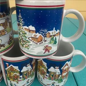 Vintage SET OF 7 Lefton Christmas Holiday Cups Mugs Colonial Village Sc…